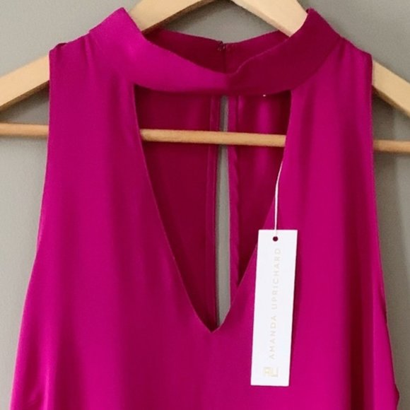Amanda Uprichard Revolve Silk Keyhole Halter Magenta Pink Mini Dress Sz Medium M - Picture 3 of 5